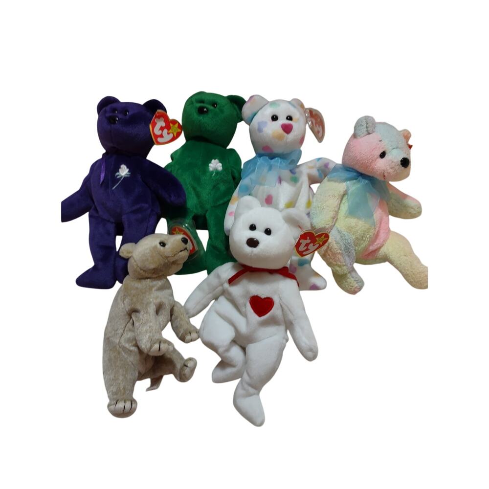 Ty Beanie Babies 6 bears Mellow Valentino Almond Princess Erin Kissmee